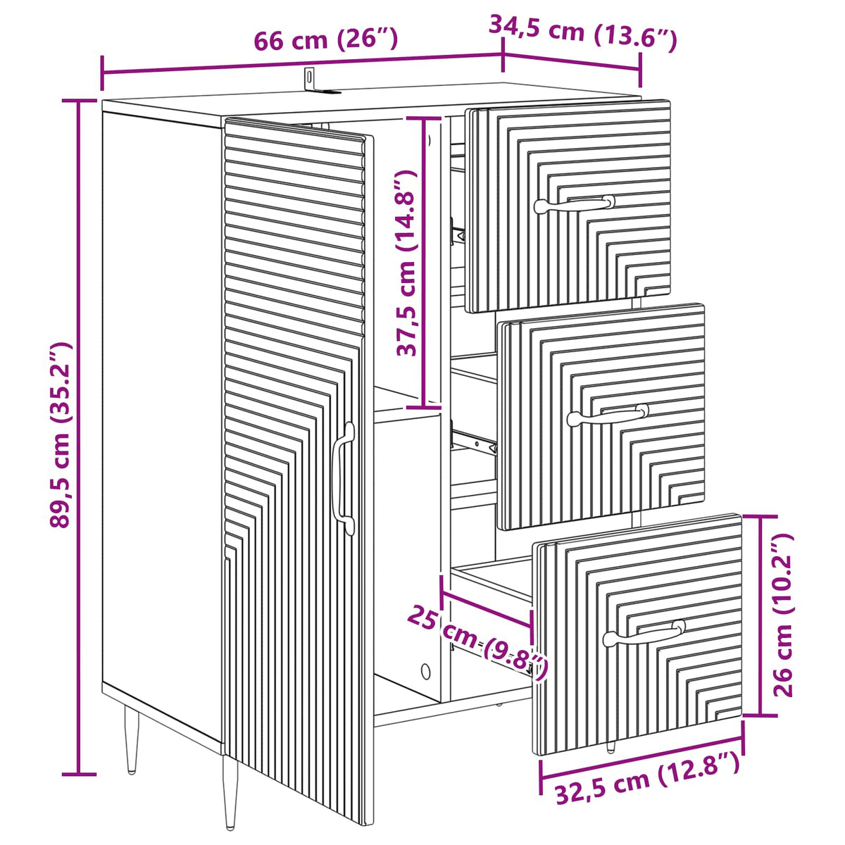 vidaXL Bufet Szary Sonoma 66 x 34,5 x 89,5 cm Drewno inżynieryjne