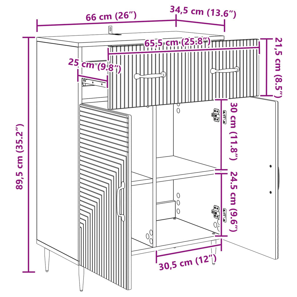 vidaXL Bufet Szary Sonoma 66 x 34,5 x 89,5 cm Drewno inżynieryjne