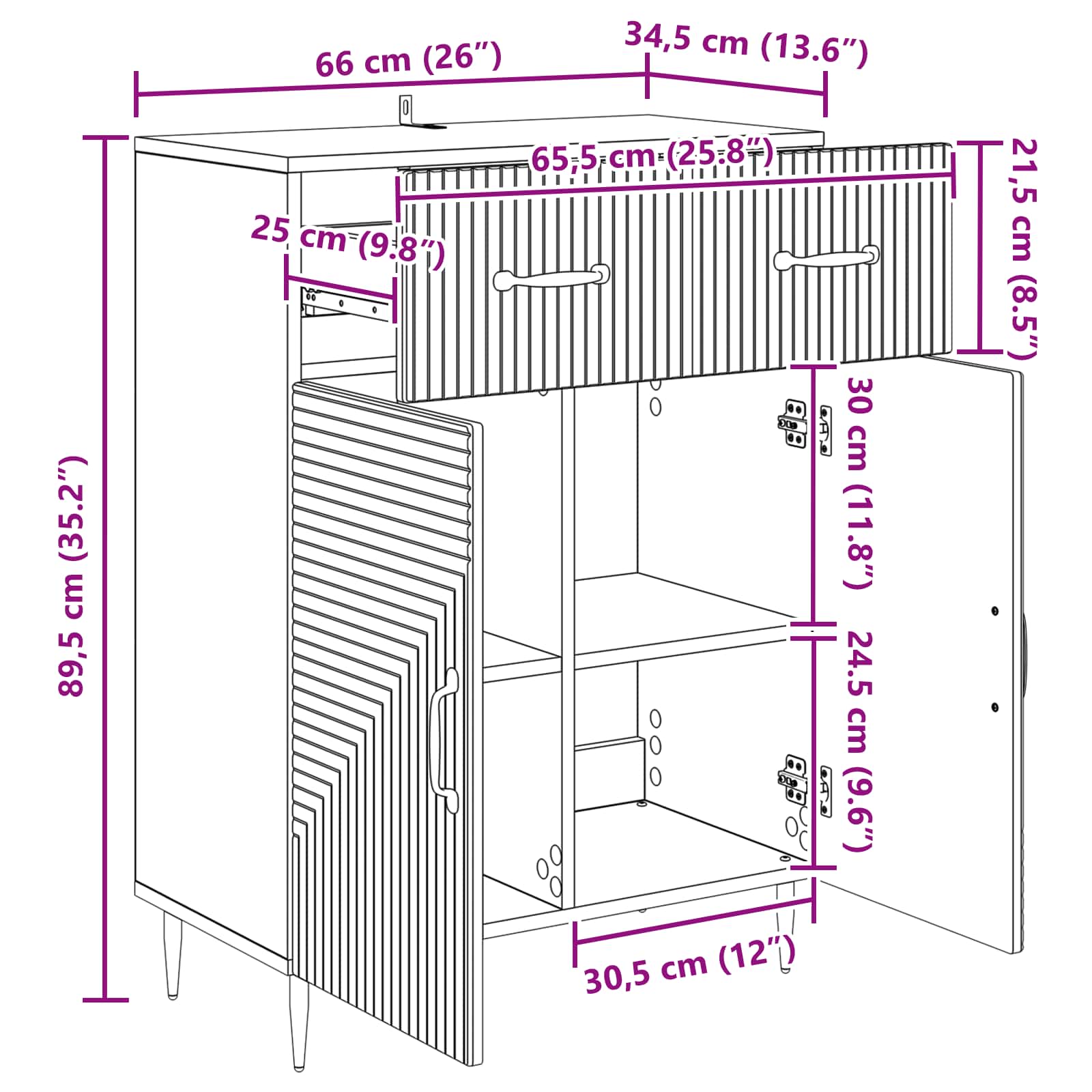 vidaXL Bufet Stare drewno 66 x 34,5 x 89,5 cm Drewno inżynieryjne
