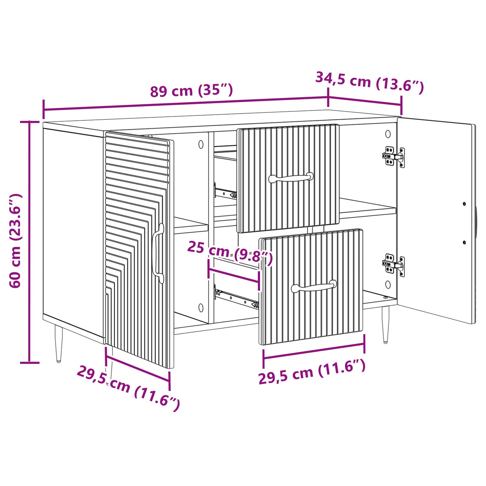 vidaXL Bufet Stare drewno 89 x 34,5 x 60 cm Drewno inżynieryjne