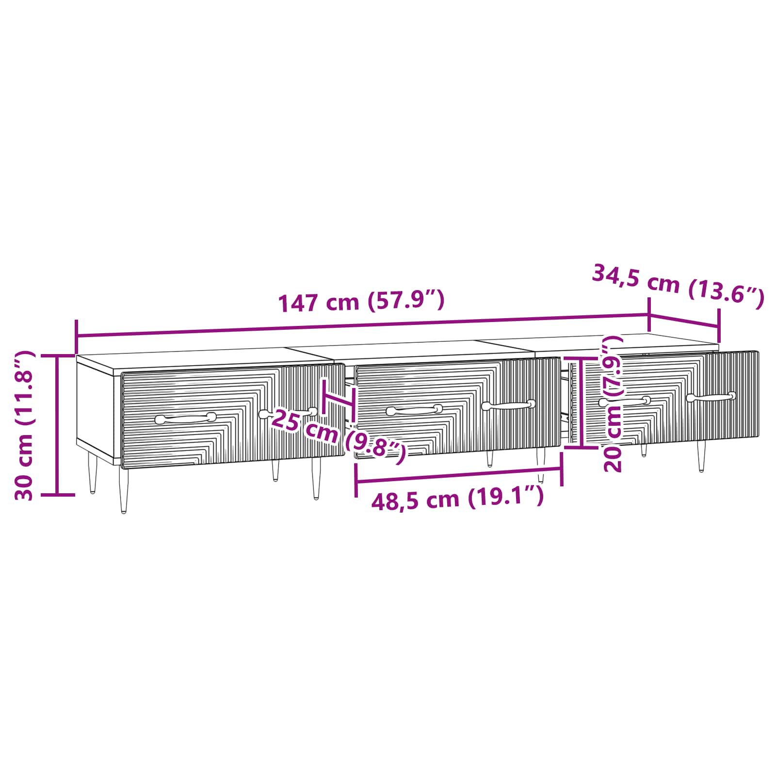 vidaXL Szafka pod telewizor Betonowy szary 147 x 34,5 x 30 cm
