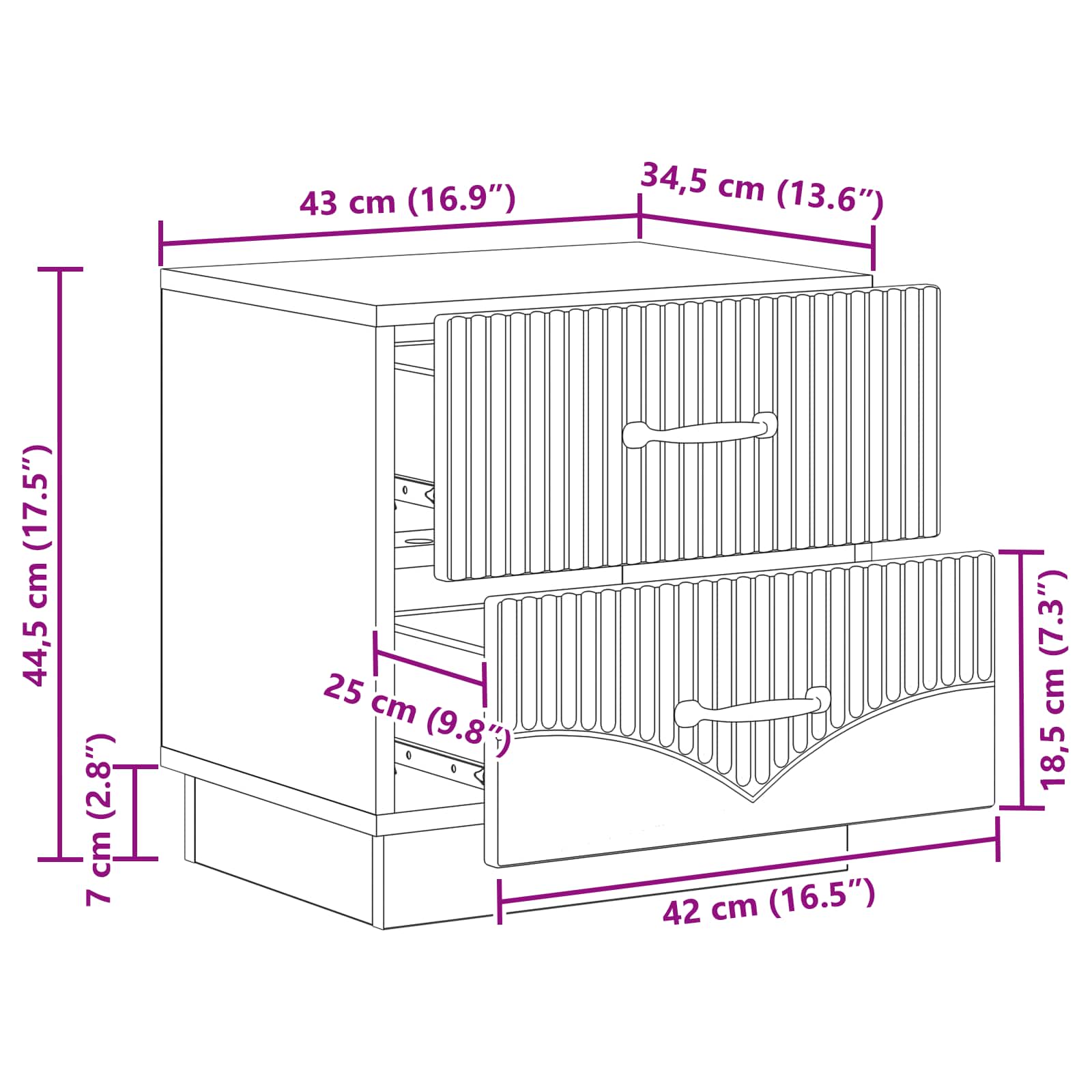 vidaXL Szafka Nocna 2 pcs Betonowy szary 43 x 34,5 x 44,5 cm