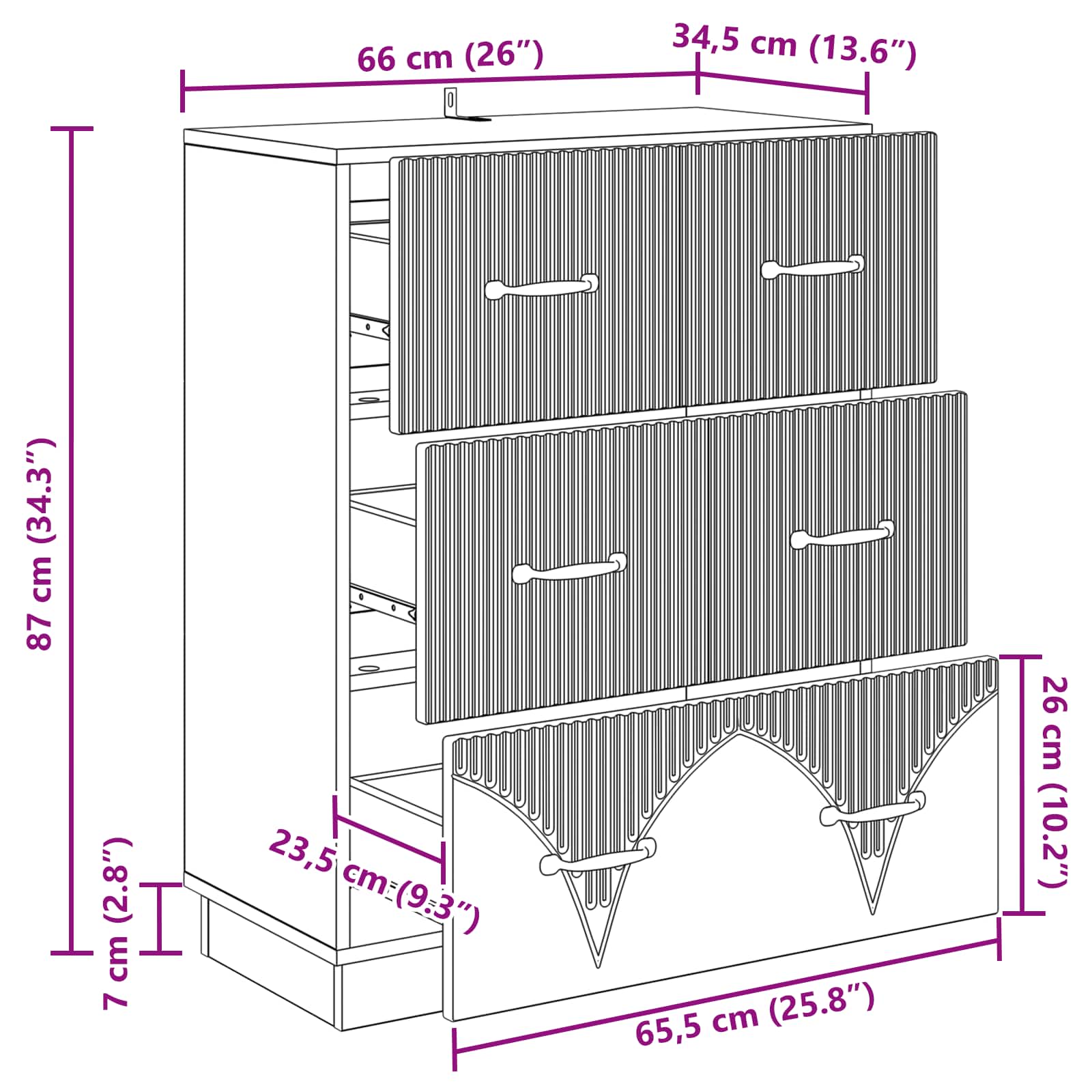 vidaXL Szafka z Szufladami Betonowy szary 66 x 34,5 x 87 cm