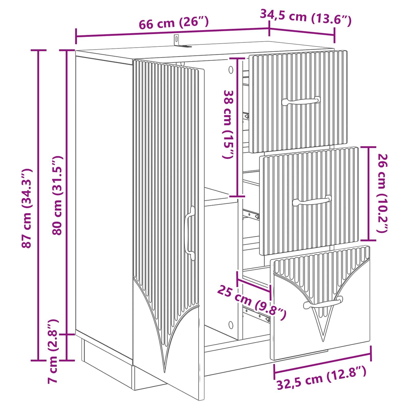 vidaXL Bufet dąb Sonoma 66 x 34,5 x 87 cm Drewno inżynieryjne