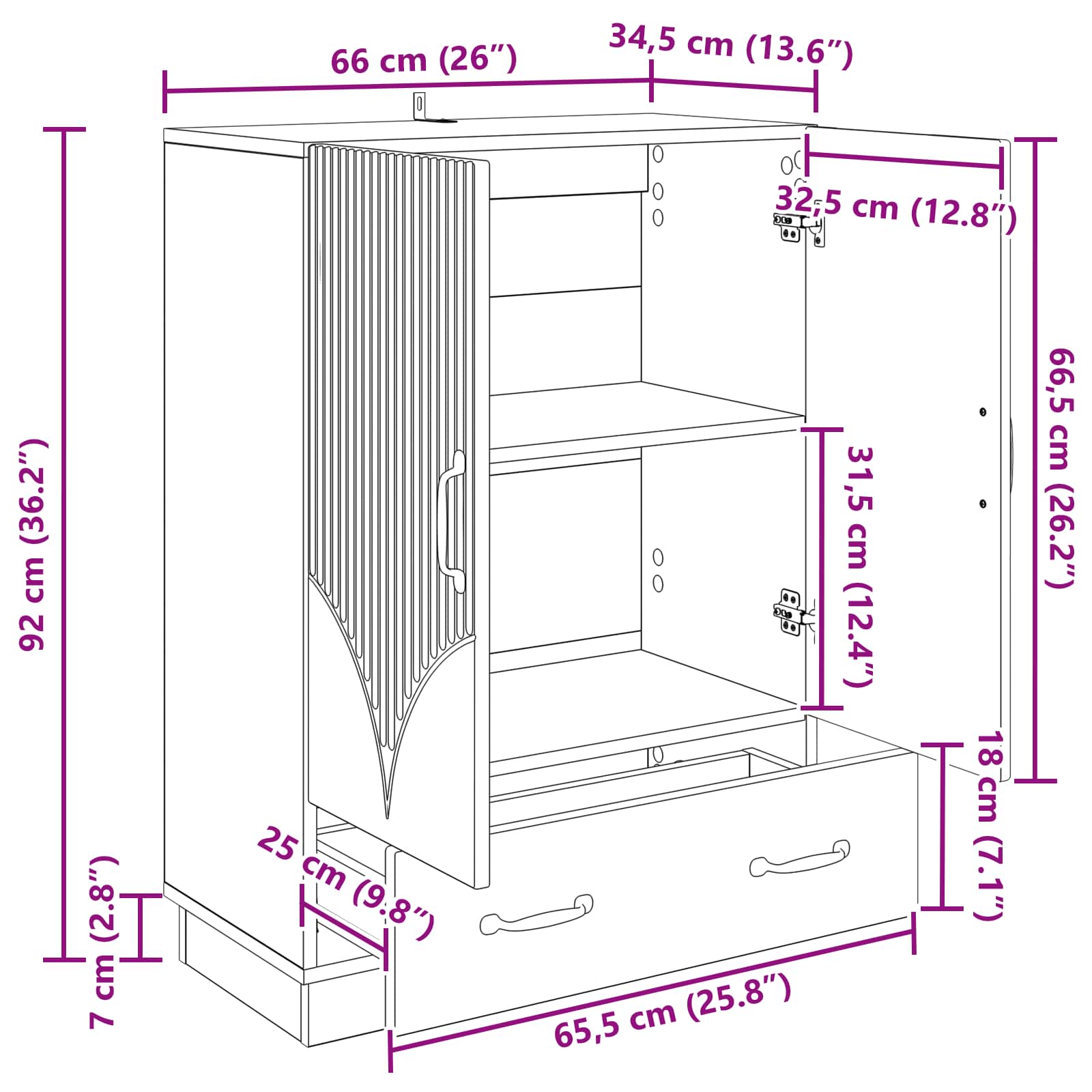 vidaXL Bufet Dąb artisan 66 x 34,5 x 92 cm Drewno inżynieryjne