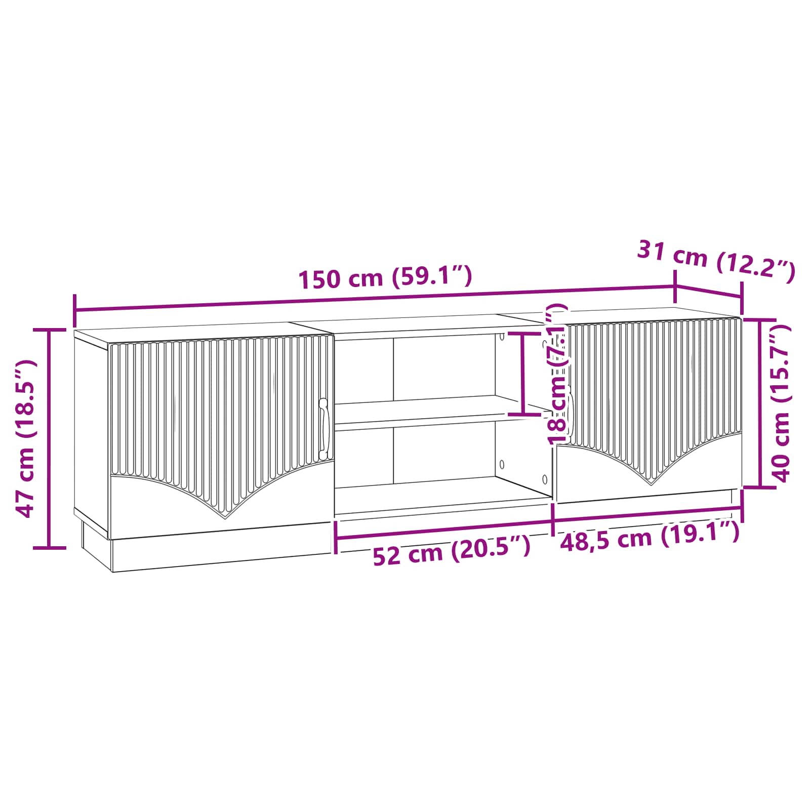 vidaXL Szafka pod telewizor Czarny 150 x 31 x 47 cm