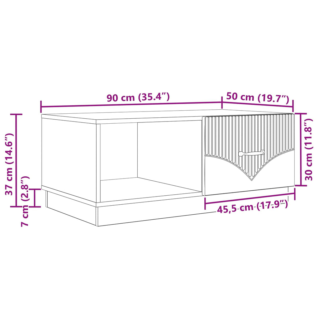 vidaXL Stolik kawowy Stare drewno 90 x 50 x 37 cm Drewno inżynieryjne