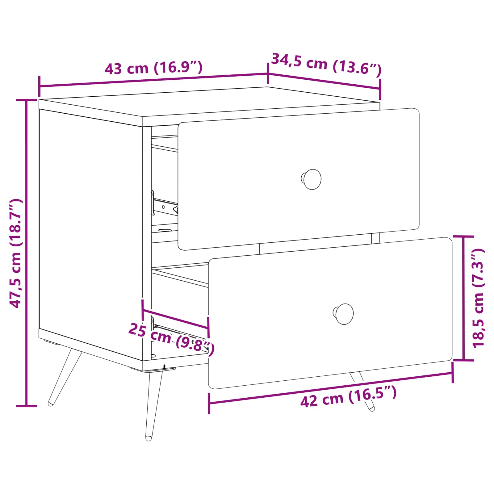 vidaXL Szafka Nocna z szufladą Betonowy szary 43 x 34,5 x 47,5 cm