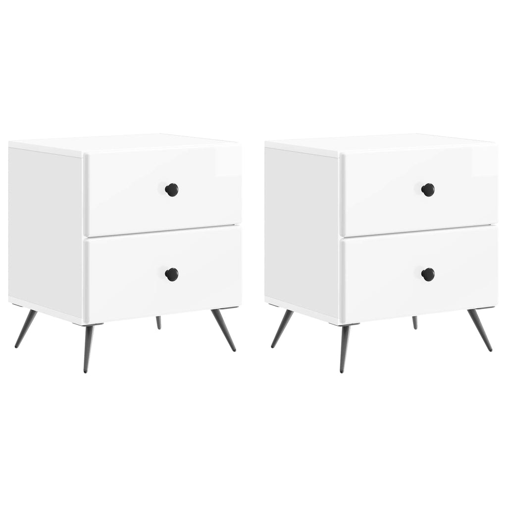 vidaXL Szafka Nocna 2 pcs Biały wysoki połysk 43 x 34,5 x 47,5 cm