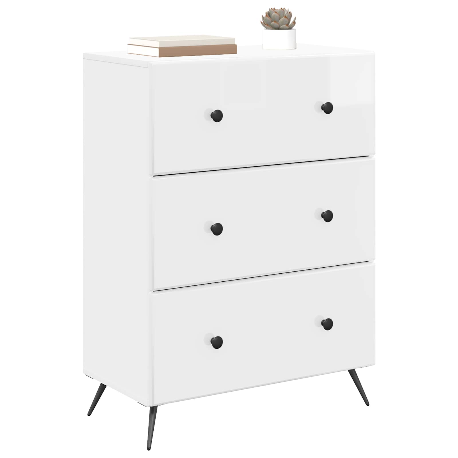 vidaXL Szafka z Szufladami Biały wysoki połysk 66 x 34,5 x 90 cm