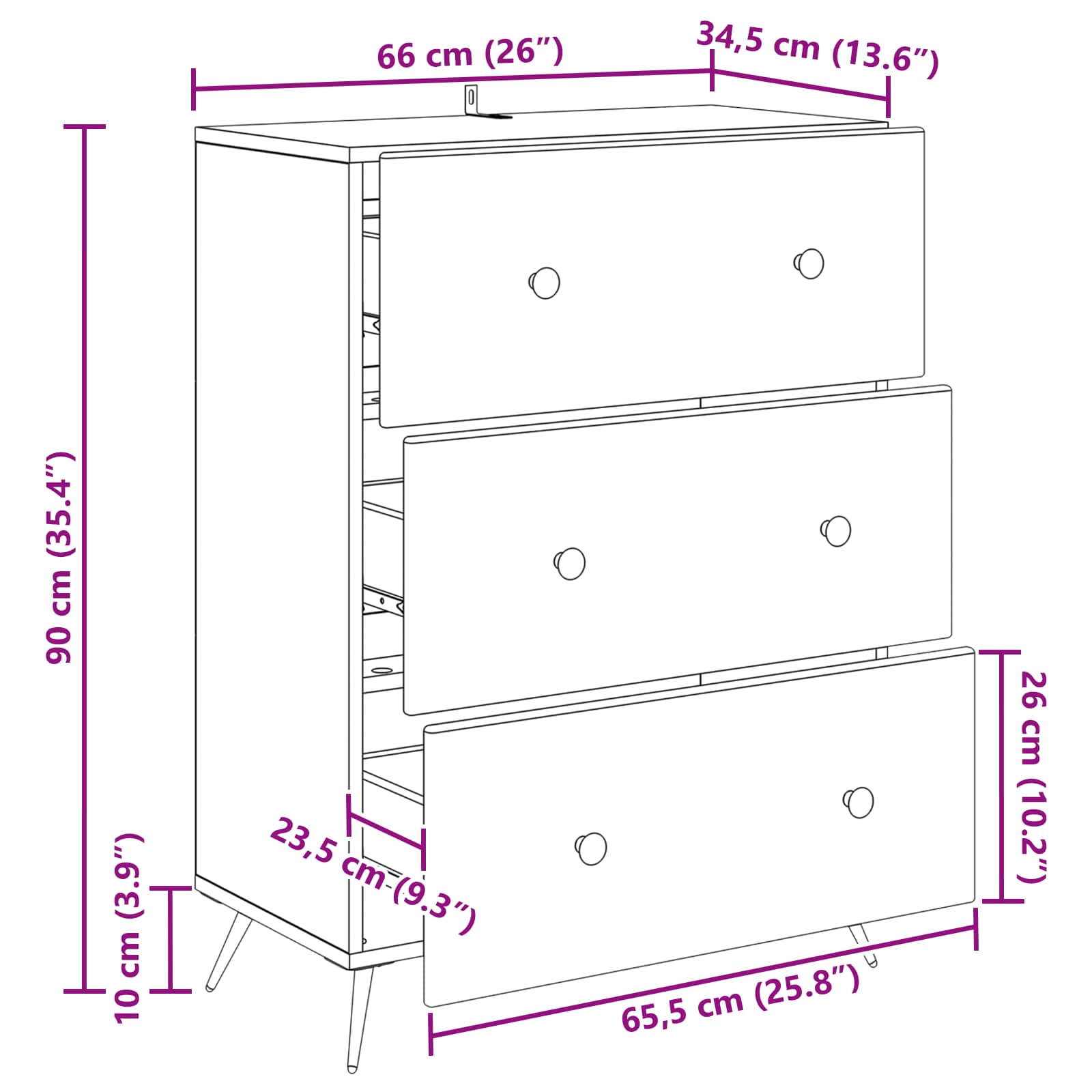 vidaXL Szafka z Szufladami Biały wysoki połysk 66 x 34,5 x 90 cm
