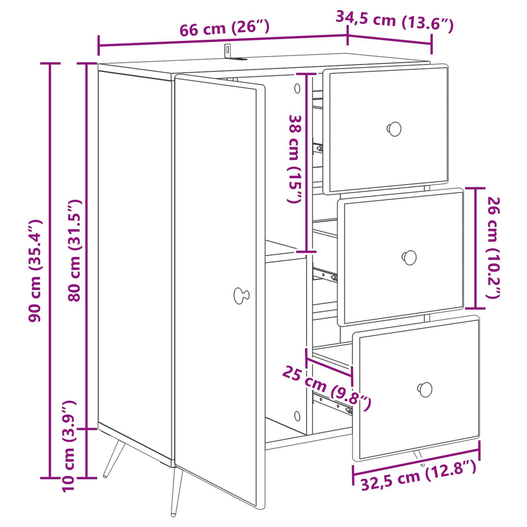 vidaXL Bufet Szary Sonoma 66 x 34,5 x 90 cm Drewno inżynieryjne