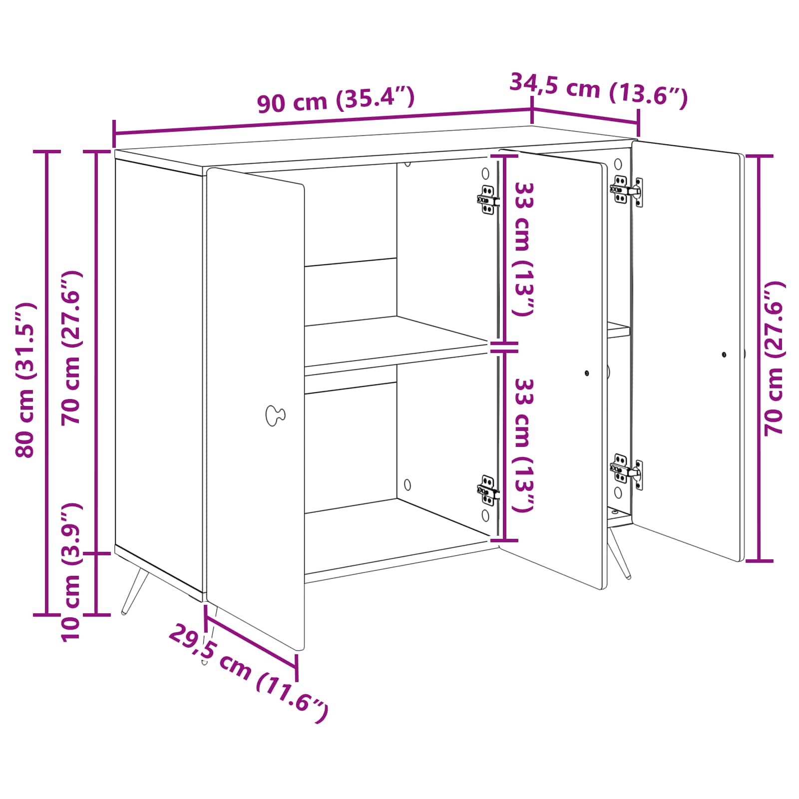 vidaXL Bufet Czarny 89 x 34,5 x 80 cm Drewno inżynieryjne