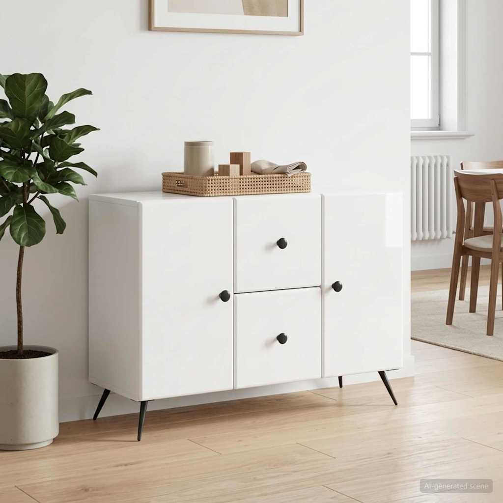 vidaXL Bufet Biały wysoki połysk 89 x 34,5 x 60 cm Drewno inżynieryjne