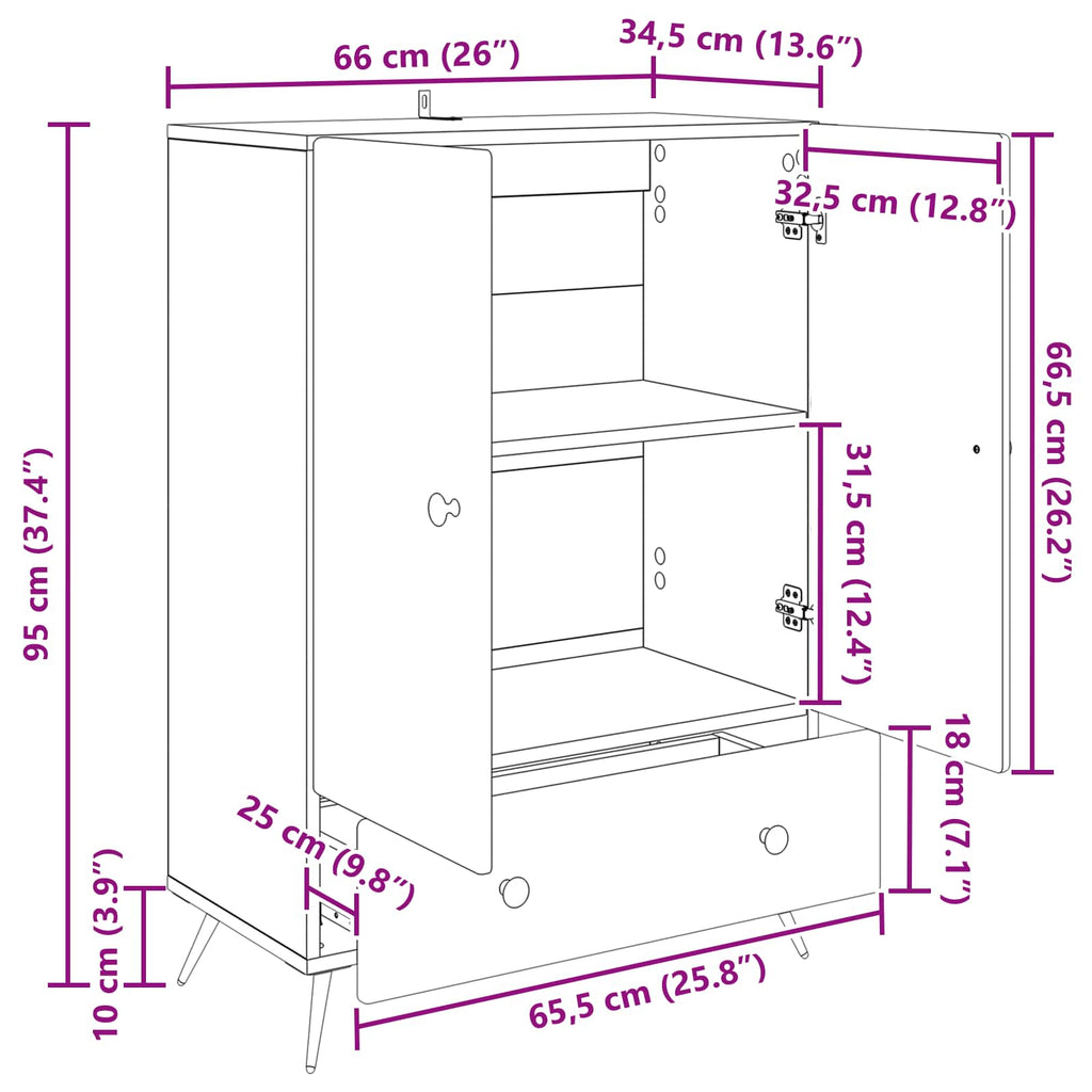 vidaXL Bufet dąb Sonoma 66 x 34,5 x 95 cm Drewno inżynieryjne