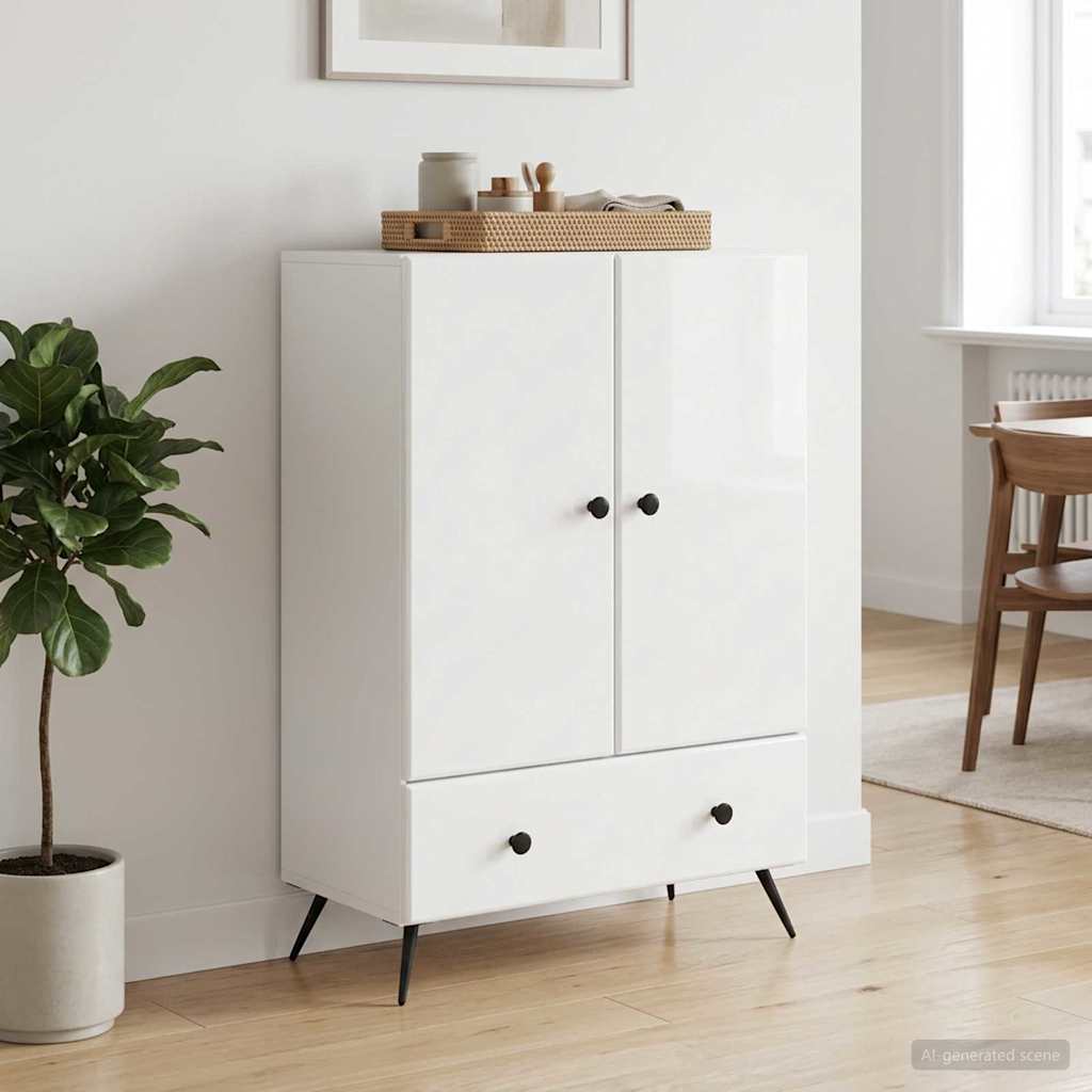 vidaXL Bufet Biały wysoki połysk 66 x 34,5 x 95 cm Drewno inżynieryjne