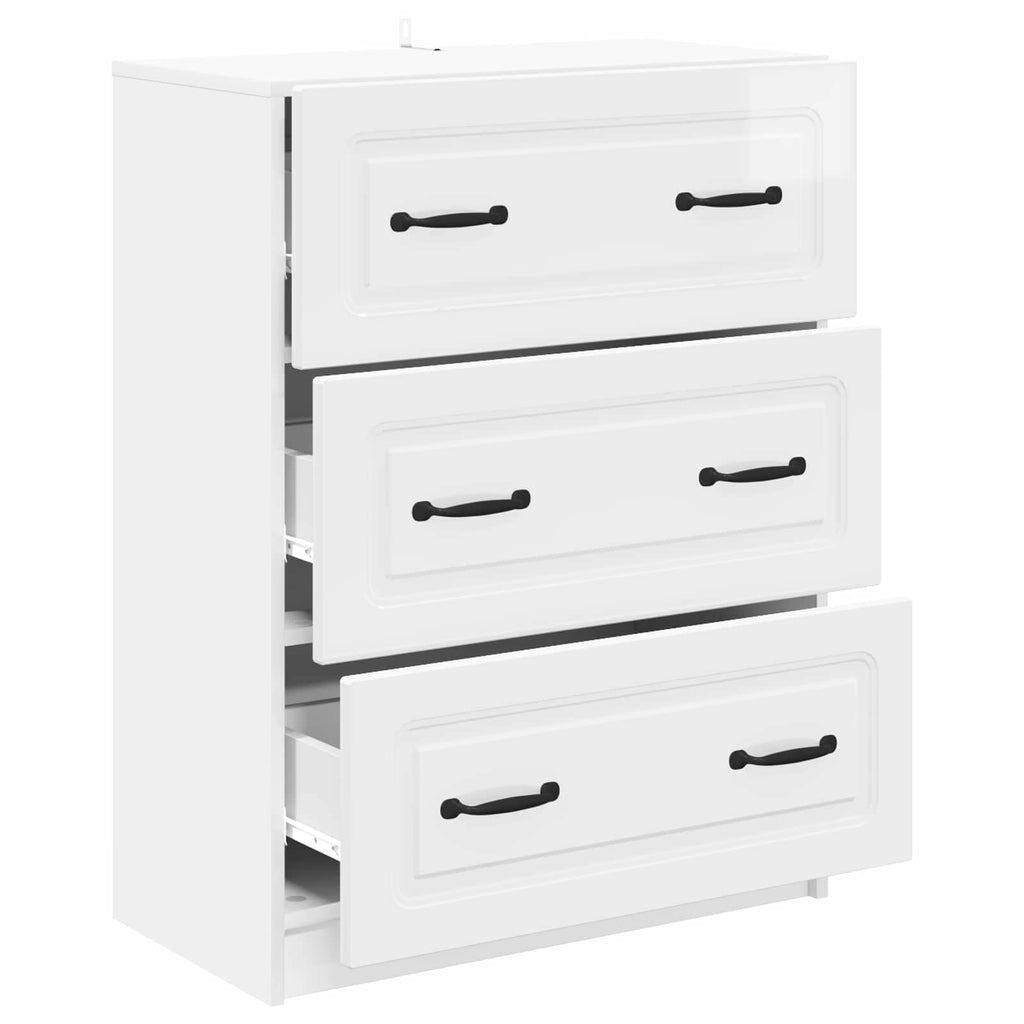 vidaXL Szafka z Szufladami Biały wysoki połysk 66 x 34,5 x 87 cm