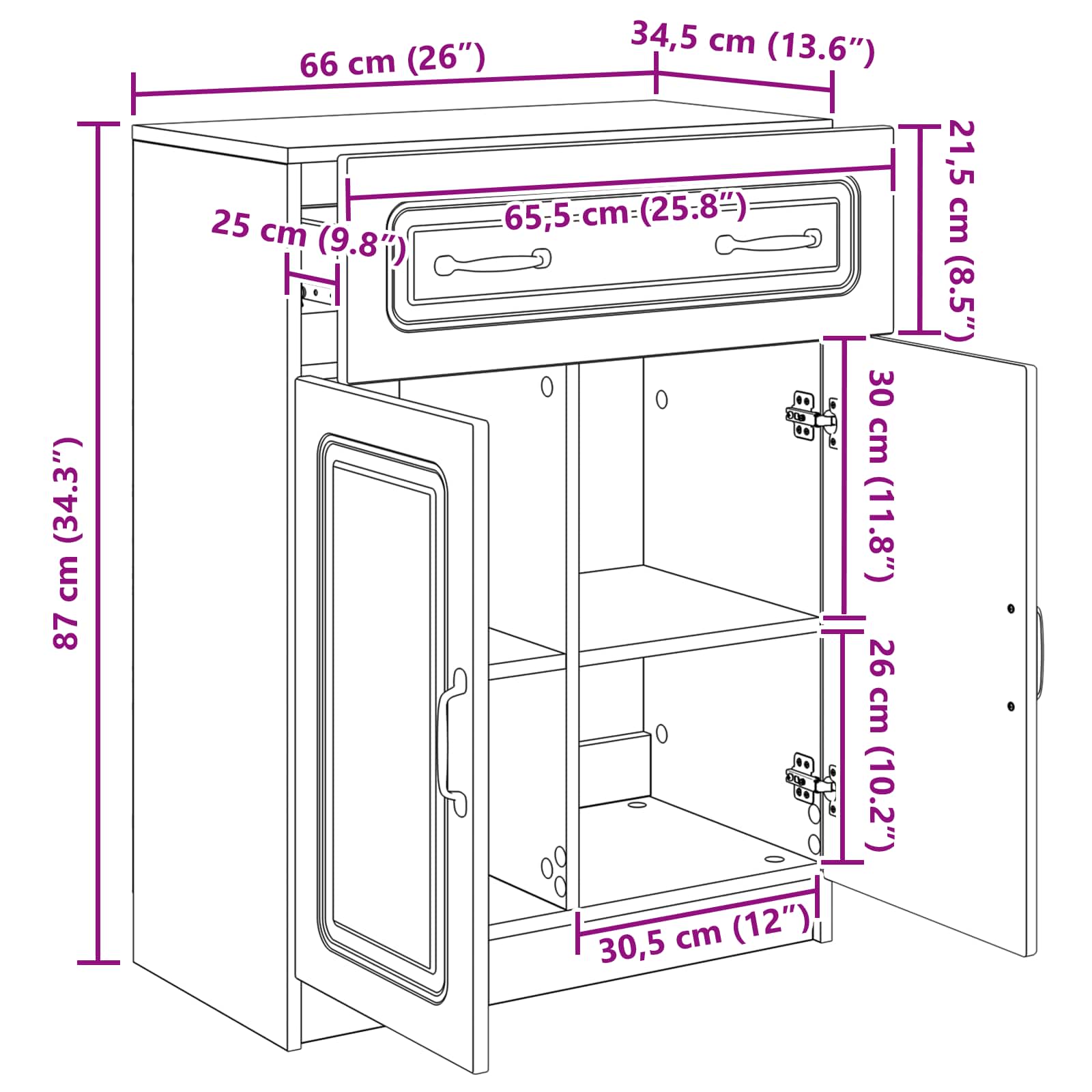 vidaXL Bufet Stare drewno 66 x 34,5 x 87 cm Drewno inżynieryjne