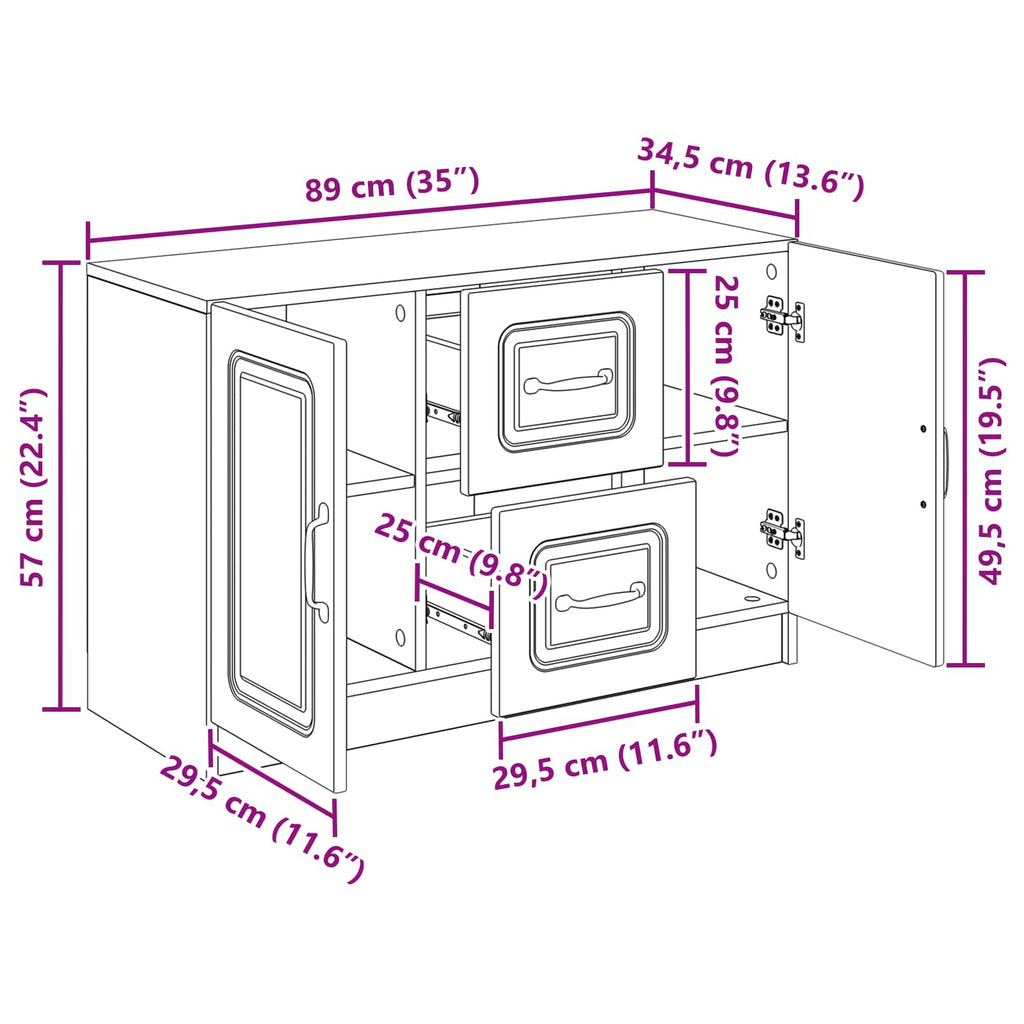 vidaXL Bufet Stare drewno 89 x 34,5 x 57 cm Drewno inżynieryjne