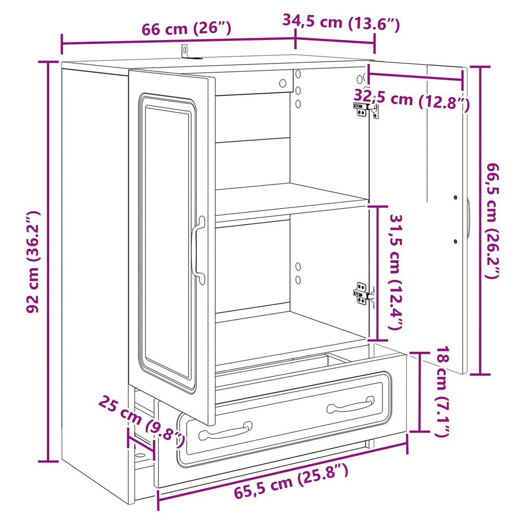 vidaXL Bufet Dąb artisan 66 x 34,5 x 92 cm Drewno inżynieryjne