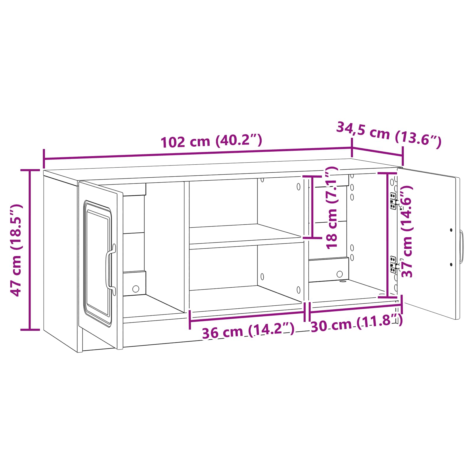 vidaXL Szafka pod telewizor Dąb wędzony 102 x 34,5 x 47 cm