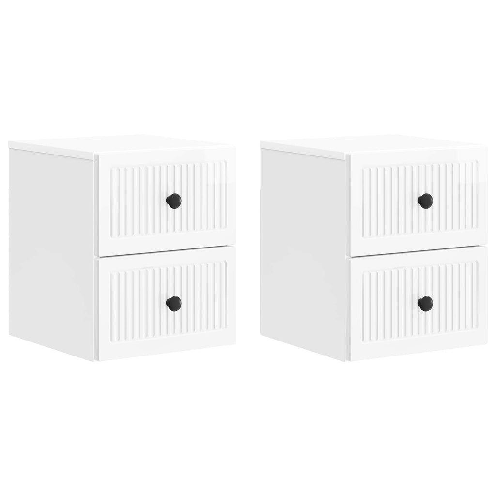 vidaXL Wisząca Szafka Nocna z szufladą 2 pcs Biały wysoki połysk