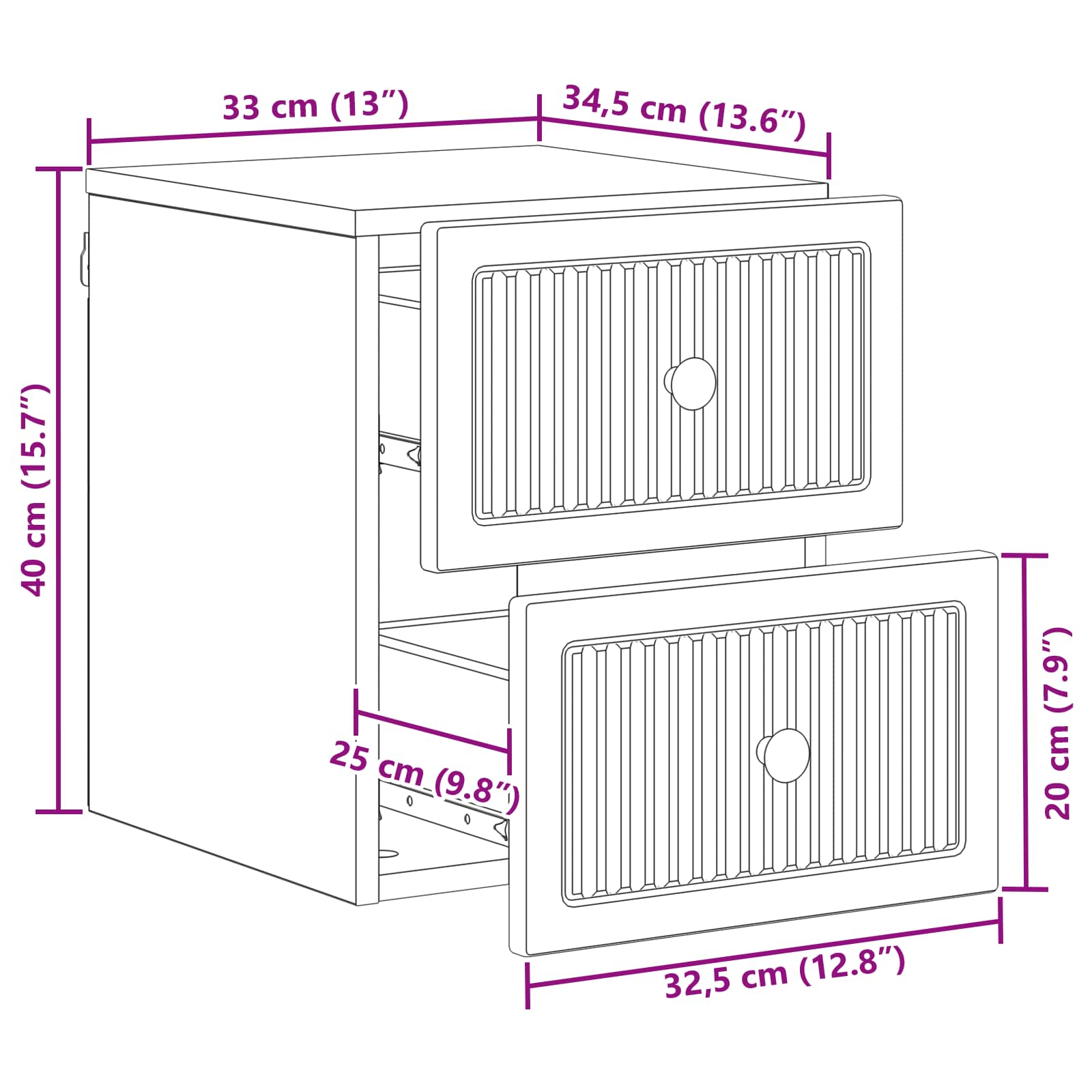 vidaXL Wisząca Szafka Nocna 2 pcs Stare drewno 33 x 34,5 x 40 cm