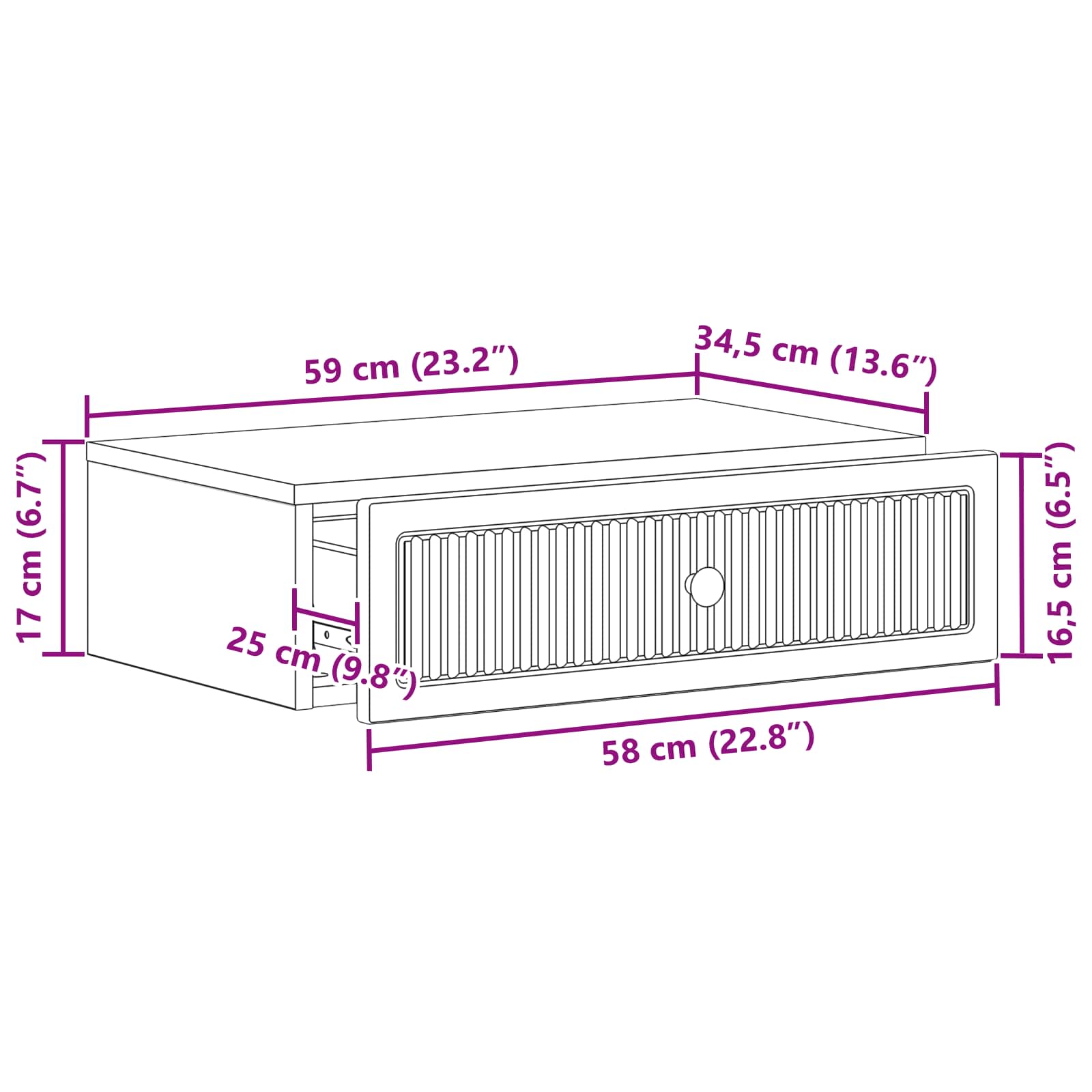 vidaXL Stolik boczny montowany na ścianie Czarny 59 x 34,5 x 17 cm