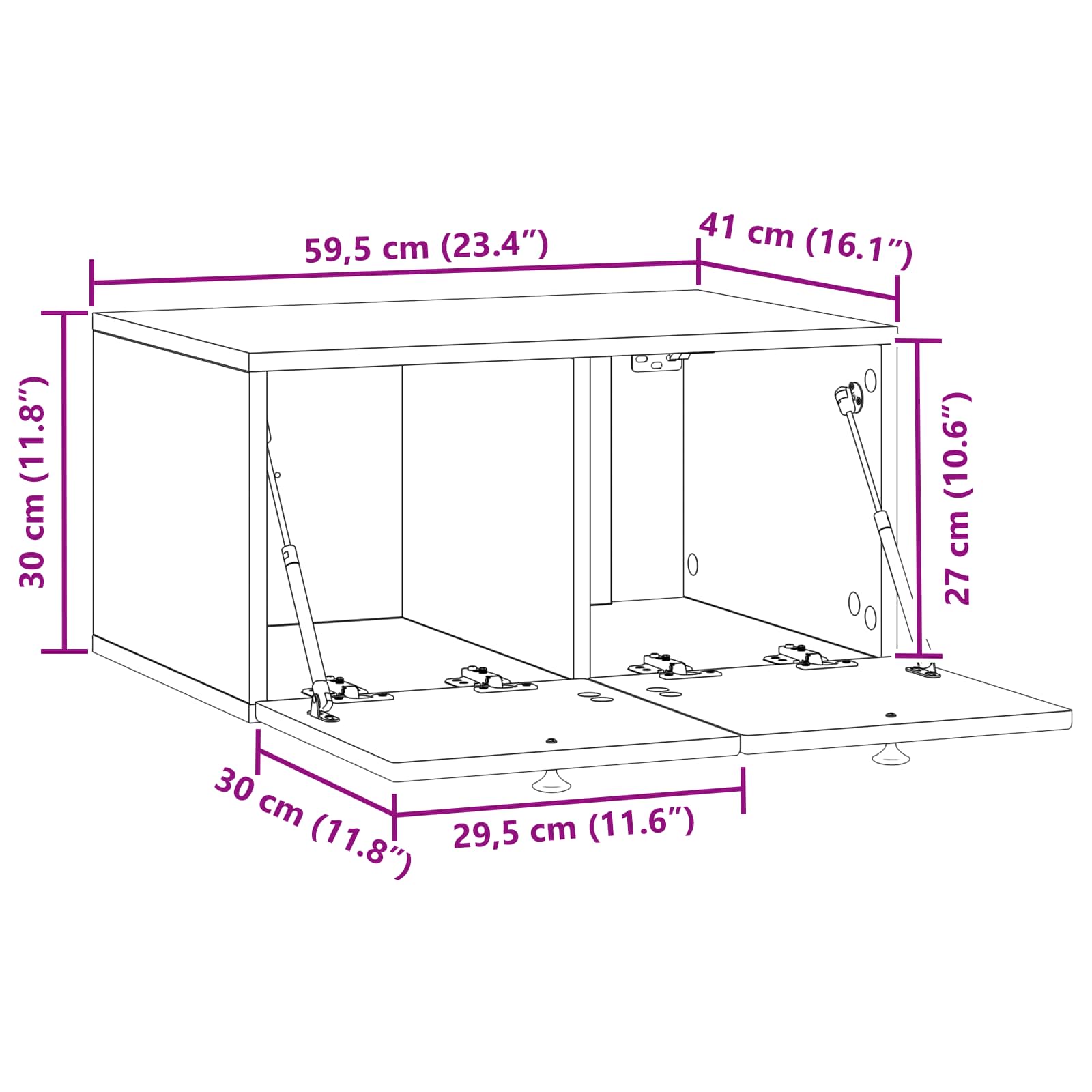 vidaXL Szafka RTV montowana na ścianie Stare drewno 59,5 x 41 x 30 cm