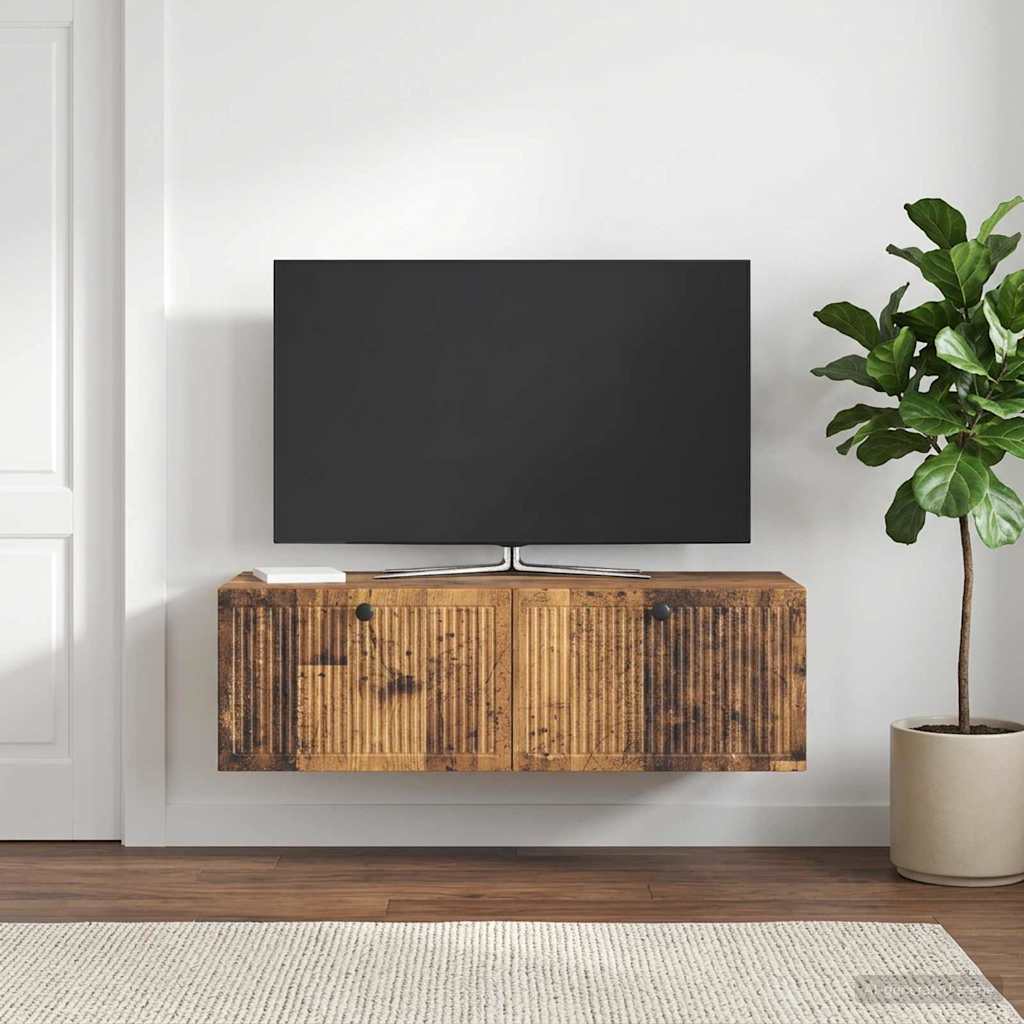 vidaXL Szafka RTV montowana na ścianie Stare drewno 98 x 41 x 30 cm