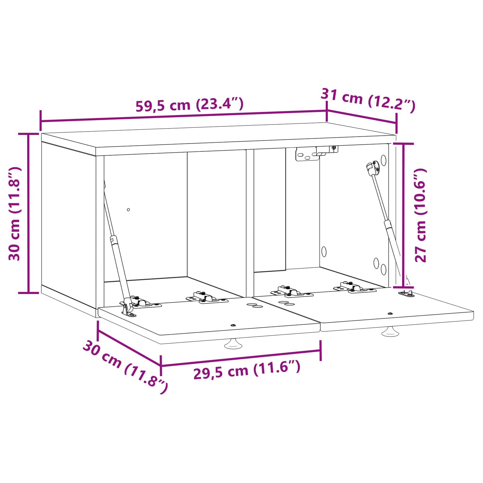 vidaXL Szafka RTV montowana na ścianie Szary Sonoma 59,5 x 31 x 30 cm