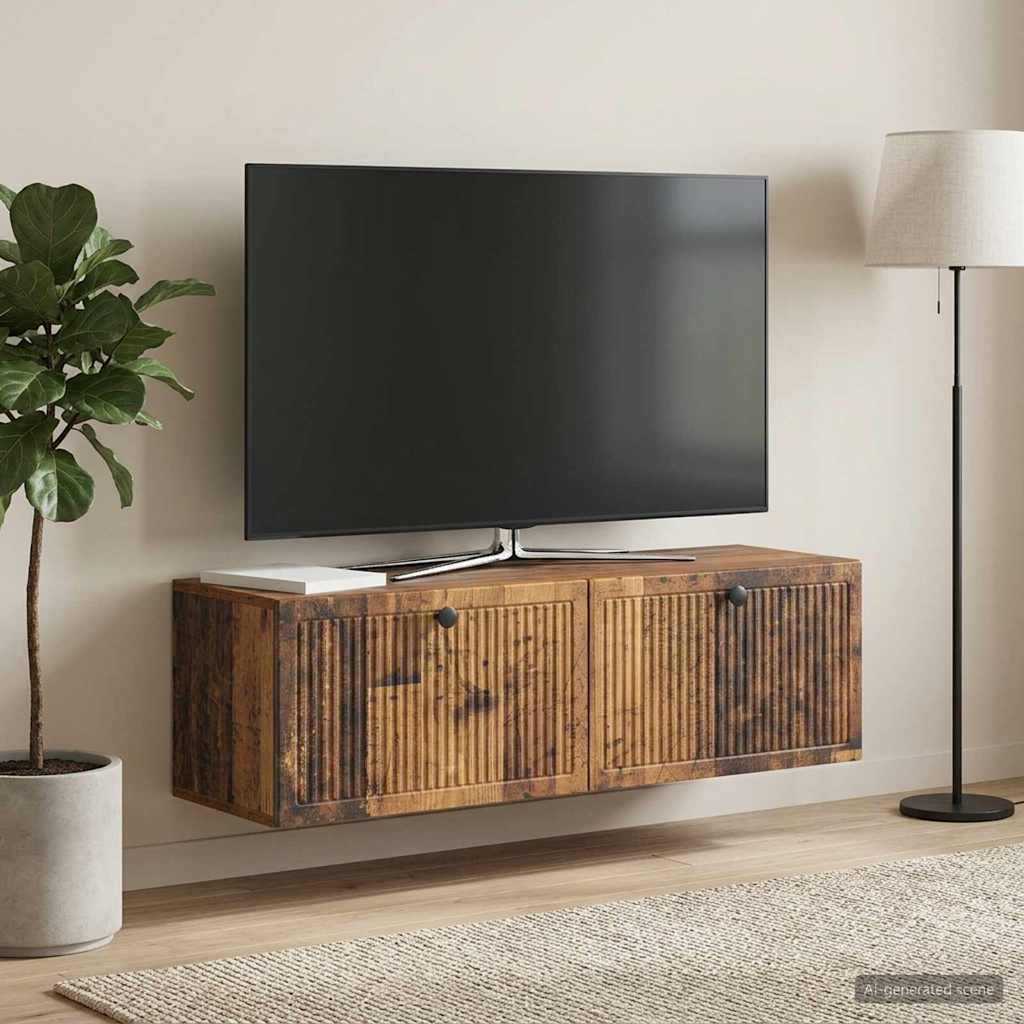vidaXL Szafka RTV montowana na ścianie Stare drewno 98 x 31 x 30 cm