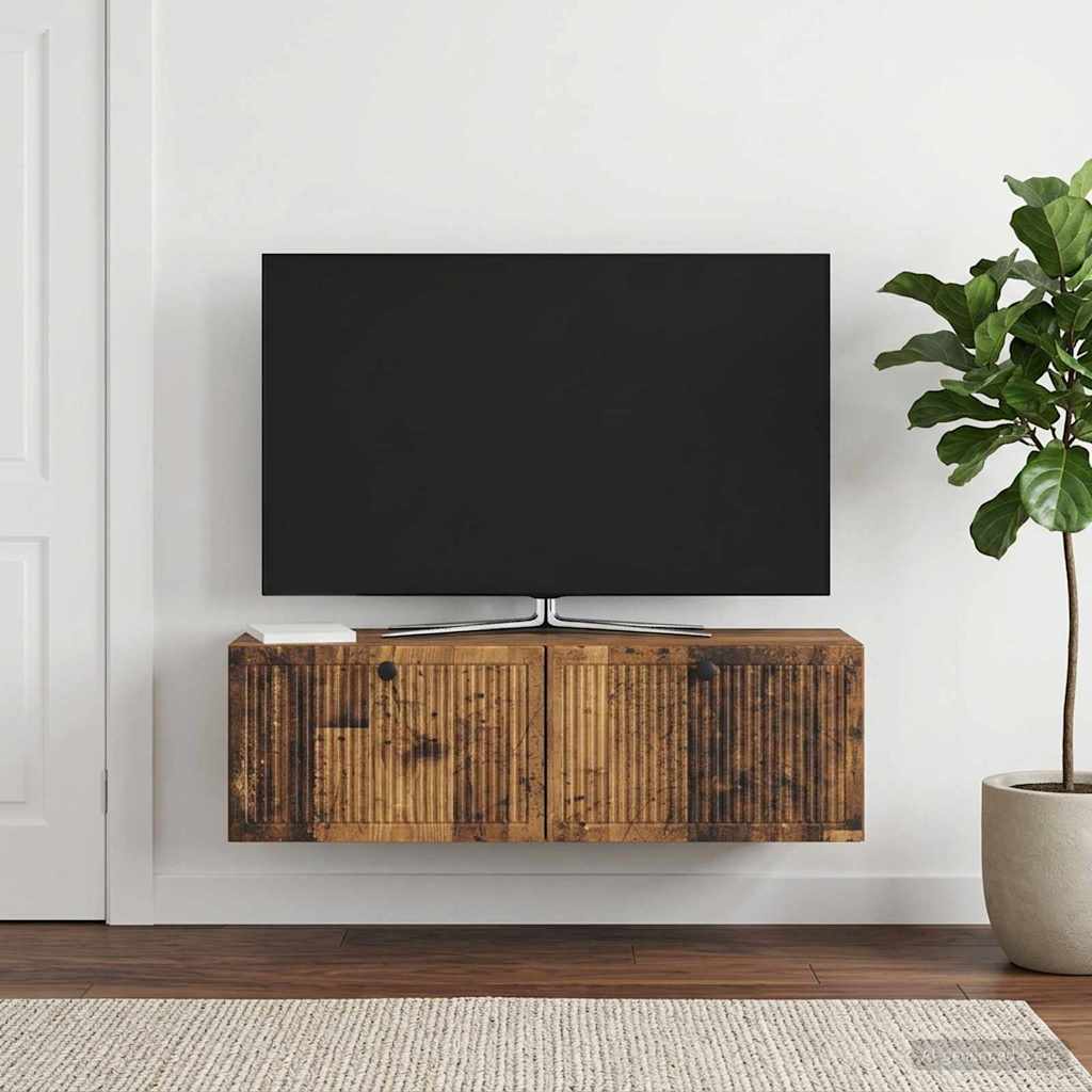 vidaXL Szafka RTV montowana na ścianie Stare drewno 98 x 31 x 30 cm