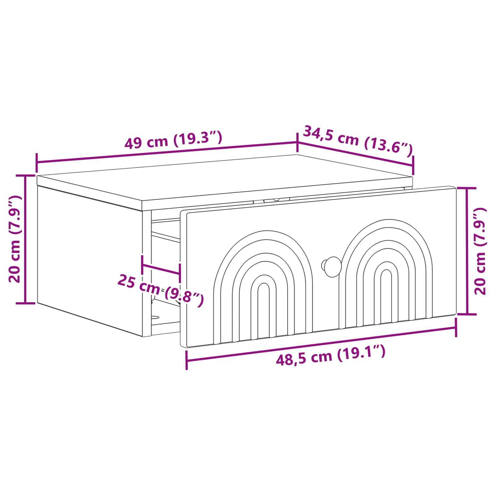 vidaXL Wisząca Szafka Nocna z szufladą dąb Sonoma 49 x 34,5 x 20 cm