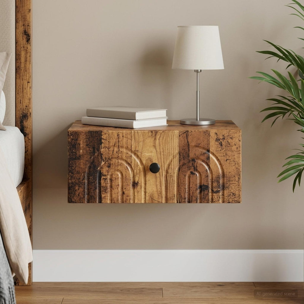 vidaXL Wisząca Szafka Nocna z szufladą Stare drewno 49 x 34,5 x 20 cm