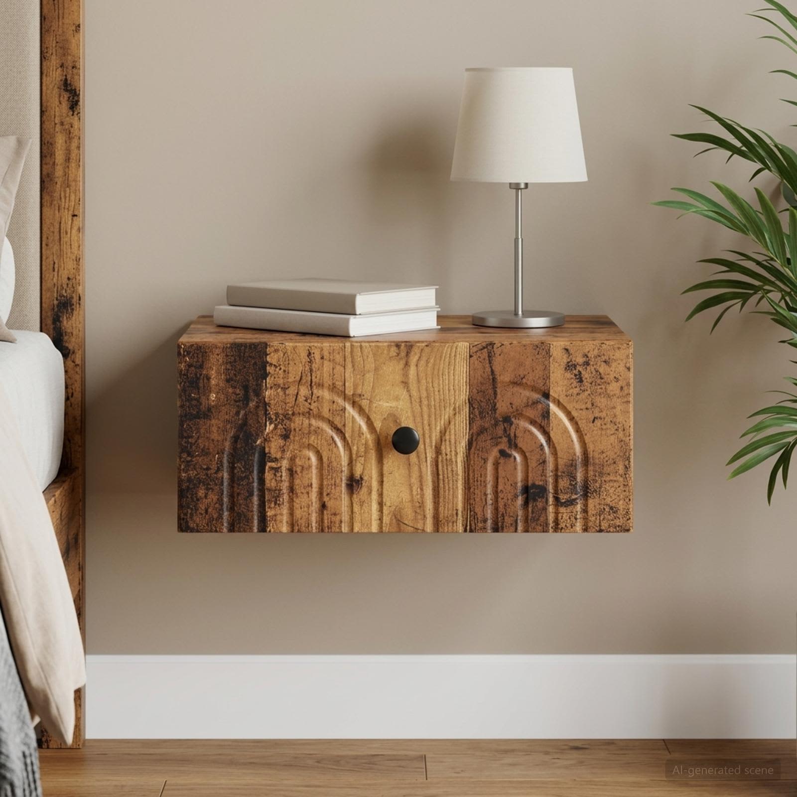 vidaXL Wisząca Szafka Nocna z szufladą Stare drewno 49 x 34,5 x 20 cm