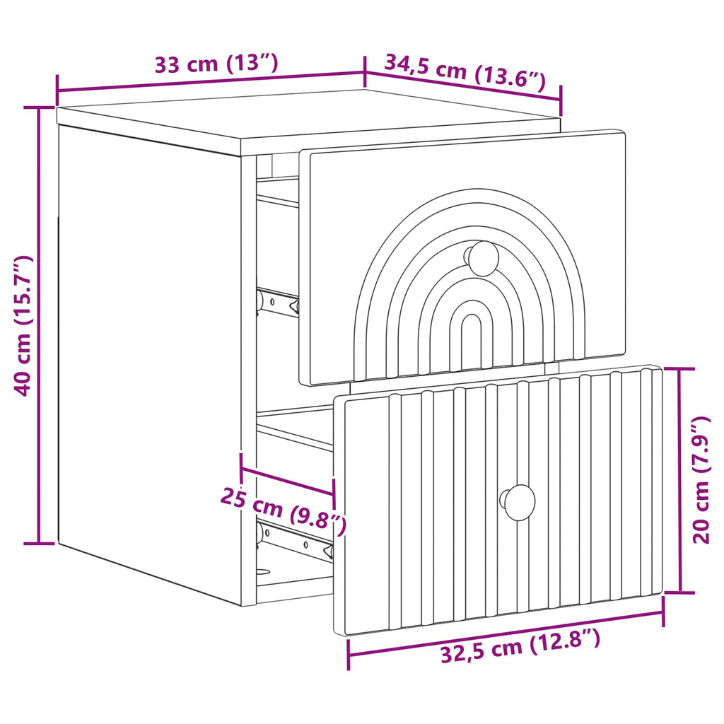 vidaXL Wisząca Szafka Nocna 2 pcs Dąb wędzony 33 x 34,5 x 40 cm