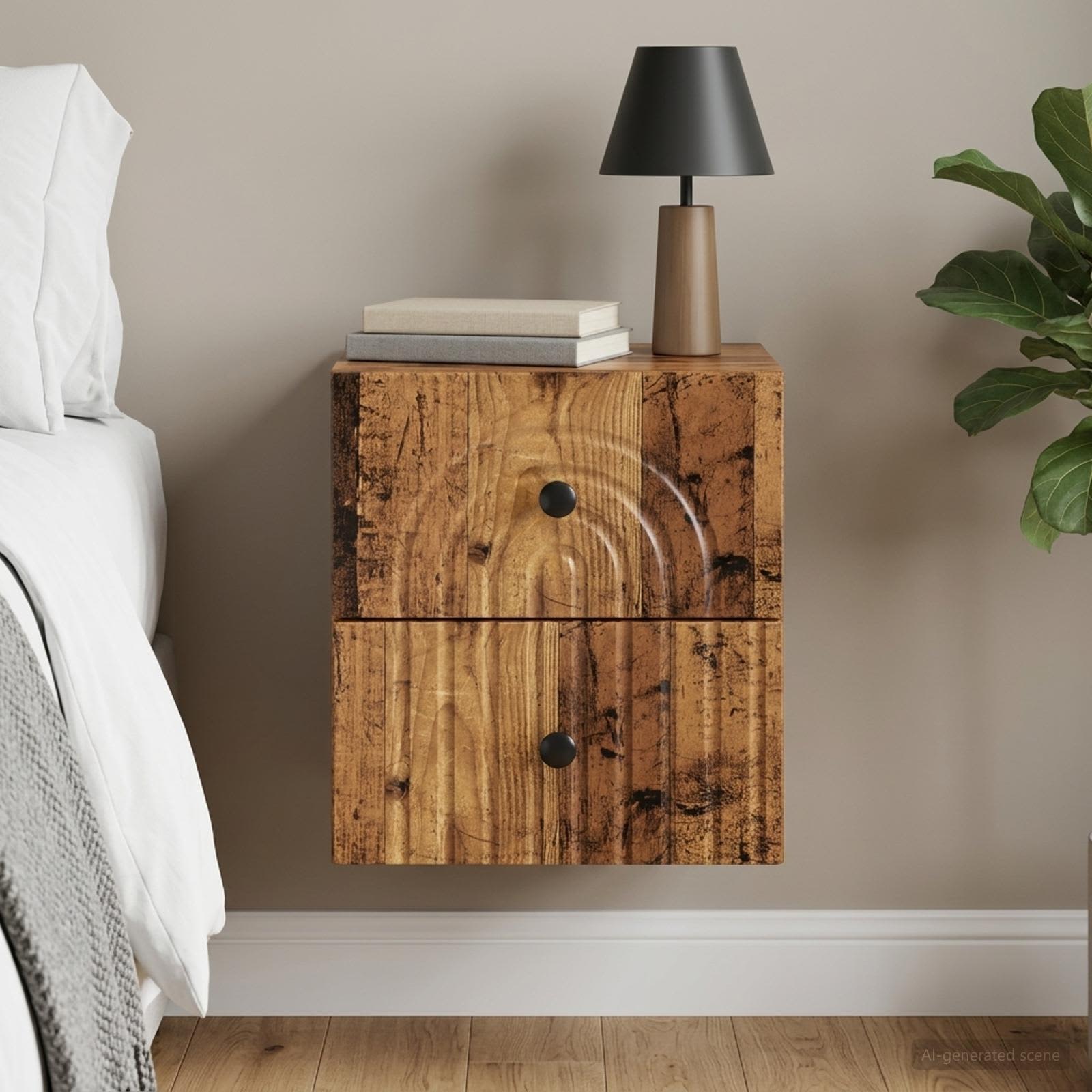 vidaXL Wisząca Szafka Nocna z szufladą Stare drewno 33 x 34,5 x 40 cm