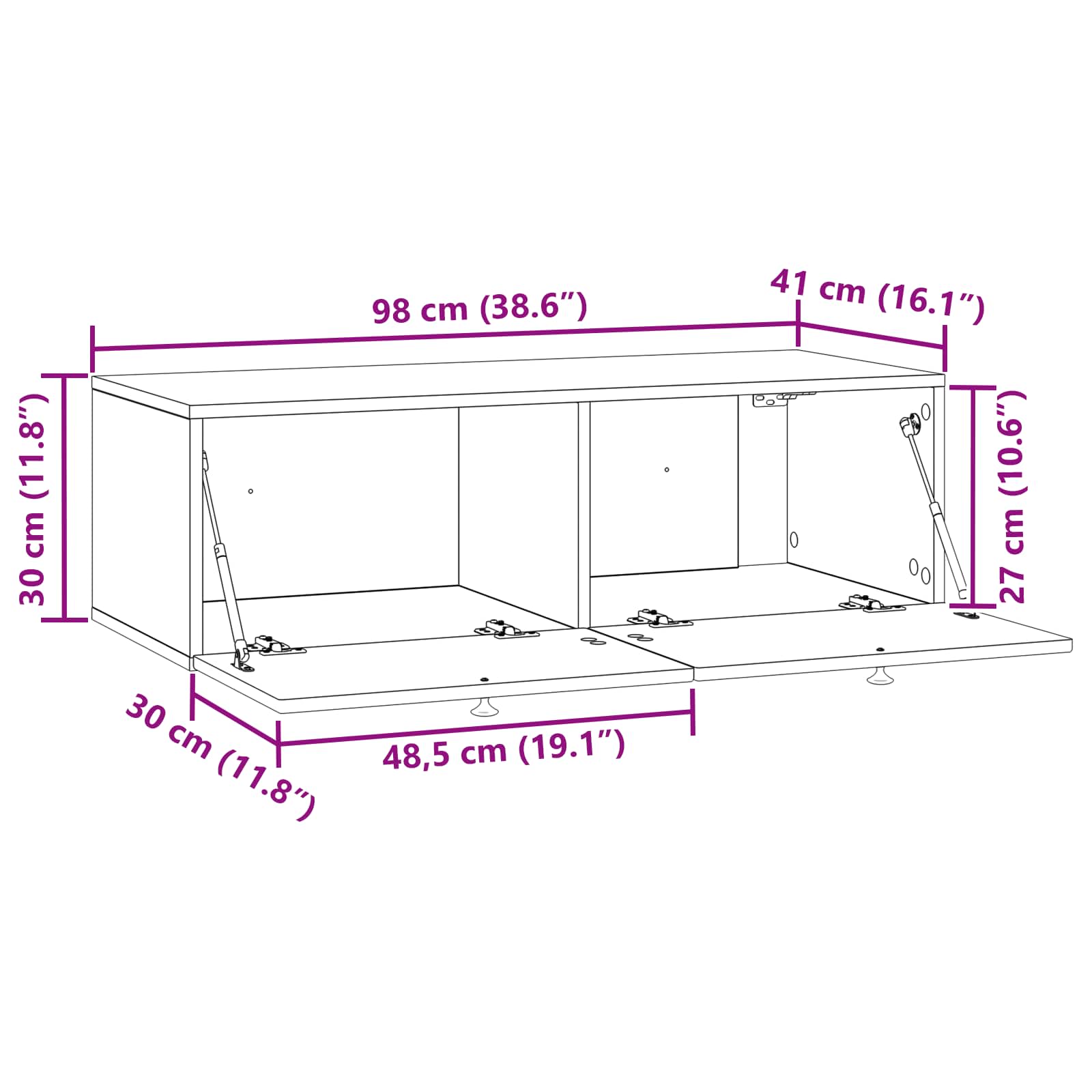vidaXL Szafka RTV montowana na ścianie Szary Sonoma 99 x 41 x 30 cm