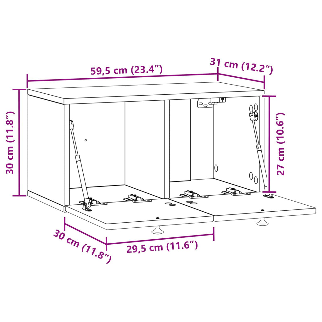 vidaXL Szafka RTV montowana na ścianie Dąb wędzony 59,5 x 31 x 30 cm