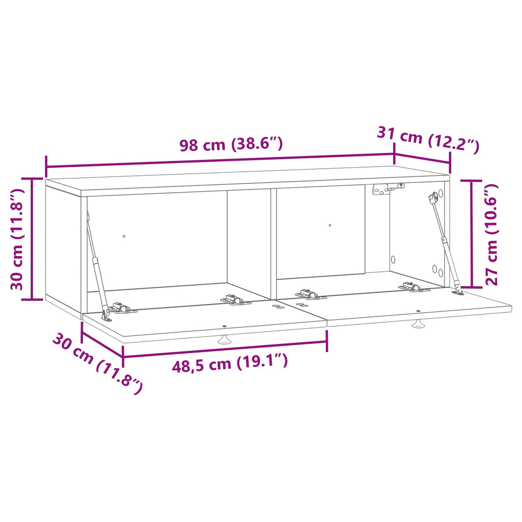 vidaXL Szafka RTV montowana na ścianie Czarny 98 x 31 x 30 cm