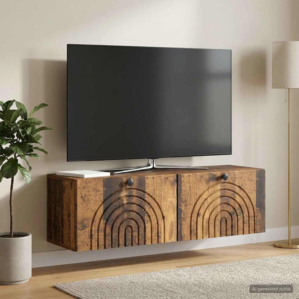 vidaXL Szafka RTV montowana na ścianie Stare drewno 98 x 31 x 30 cm