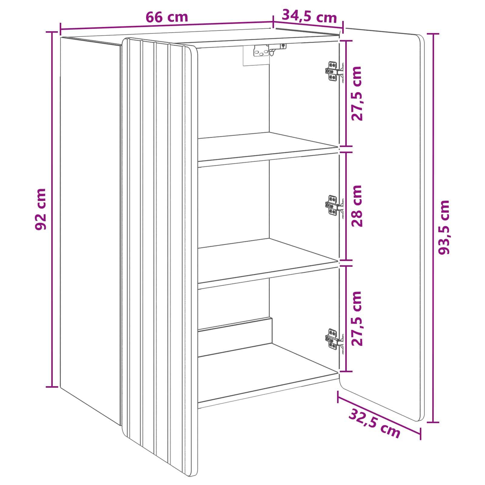vidaXL Szafka ścienna dąb Sonoma 66 x 34,5 x 92 cm Drewno inżynieryjne