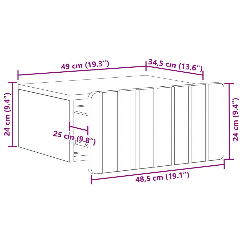 vidaXL Wisząca Szafka Nocna z szufladą dąb Sonoma 49 x 34,5 x 24 cm