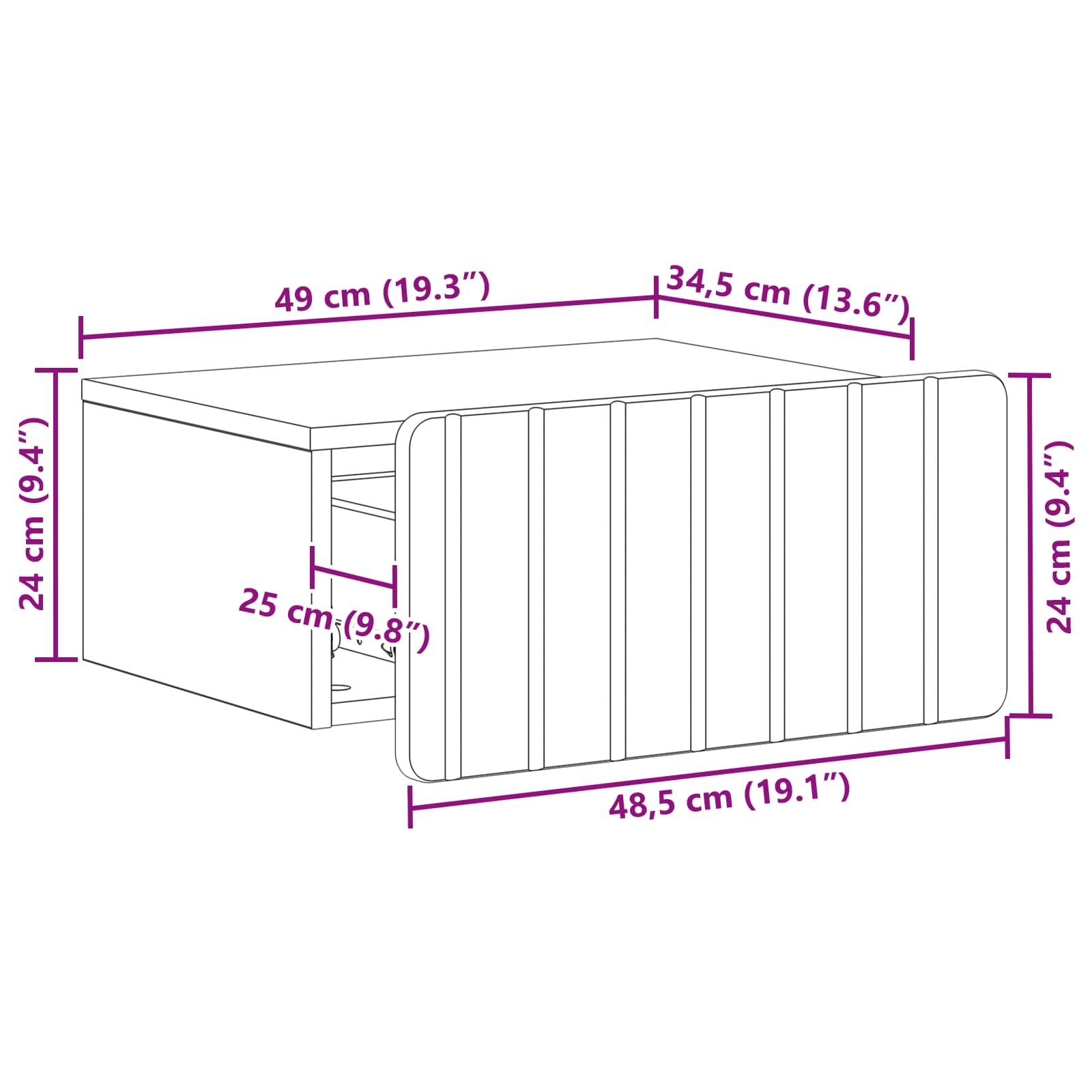 vidaXL Wisząca Szafka Nocna z szufladą 2 pcs Biały wysoki połysk