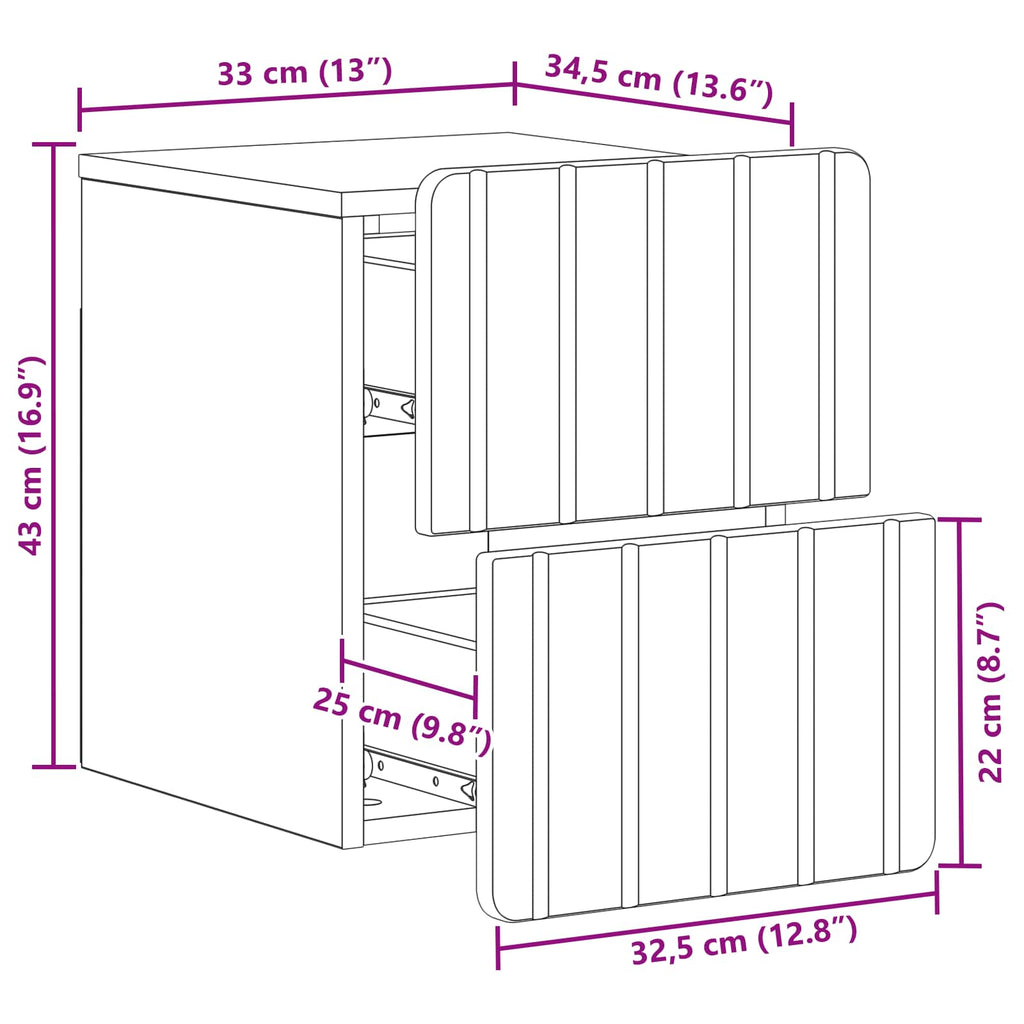 vidaXL Wisząca Szafka Nocna z szufladą 2 pcs Biały 33 x 34,5 x 43 cm