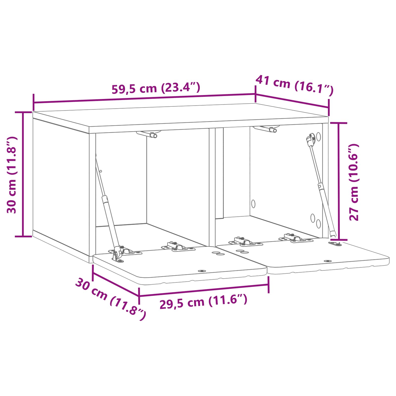 vidaXL Szafka RTV montowana na ścianie Stare drewno 59,5 x 41 x 30 cm