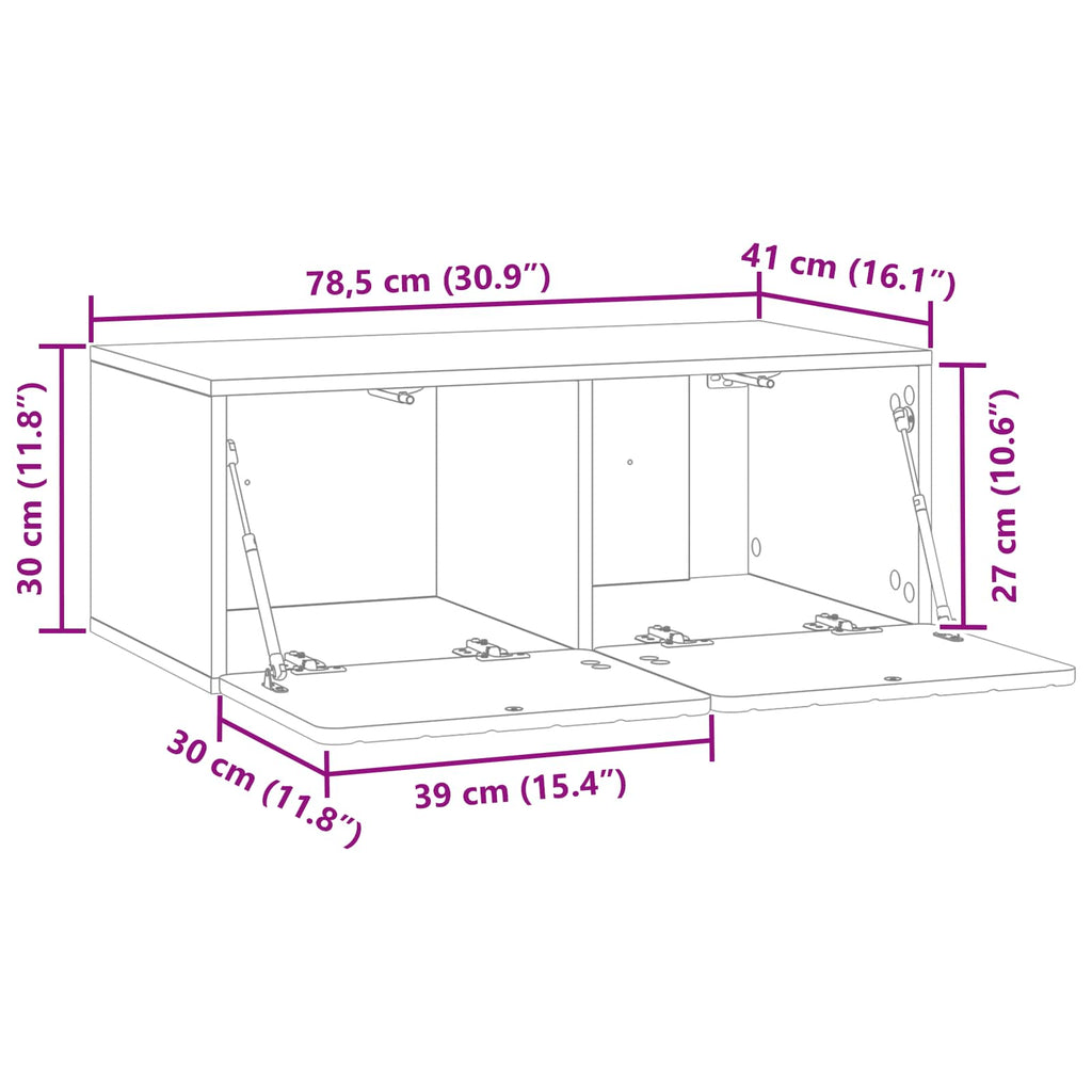 vidaXL Szafka RTV montowana na ścianie Szary Sonoma 78,5 x 41 x 30 cm