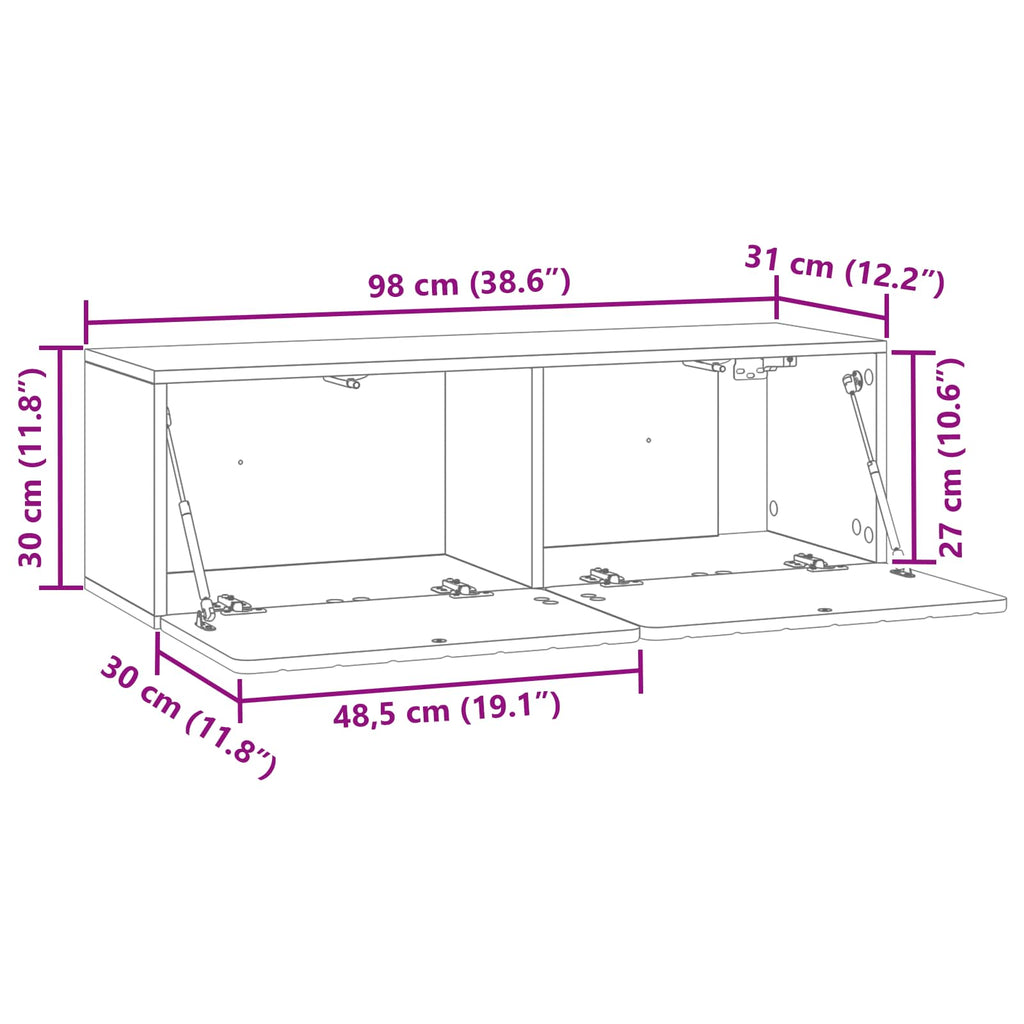 vidaXL Szafka RTV montowana na ścianie Dąb wędzony 98 x 31 x 30 cm