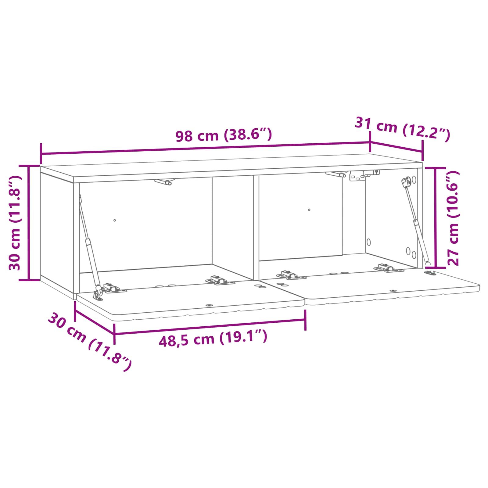 vidaXL Szafka RTV montowana na ścianie Szary Sonoma 98 x 31 x 30 cm